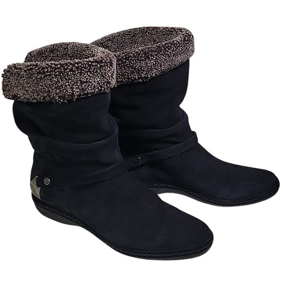 Stuart Weitzman Sherpa Shearling Short Black Leather Boots Womens Size 7 - Picture 1 of 12